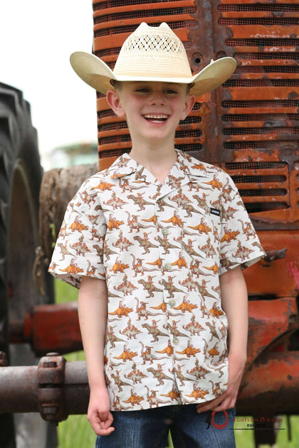 CAMISA DE CAMPAMENTO DE MANGA CORTA CINCH PARA NIÑO BRON-A-SAURUS - CREMA MTW7170004