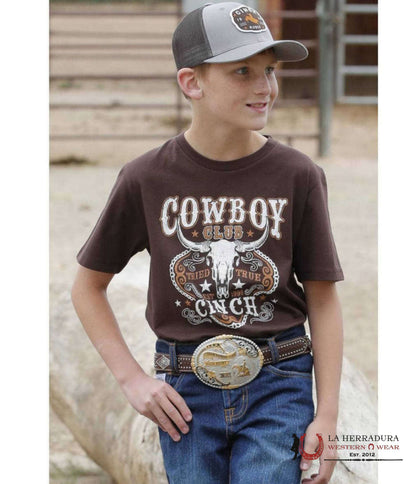 CINCH BOYS TSHIRT- BROWN COWBOY CLUB MTT7670151