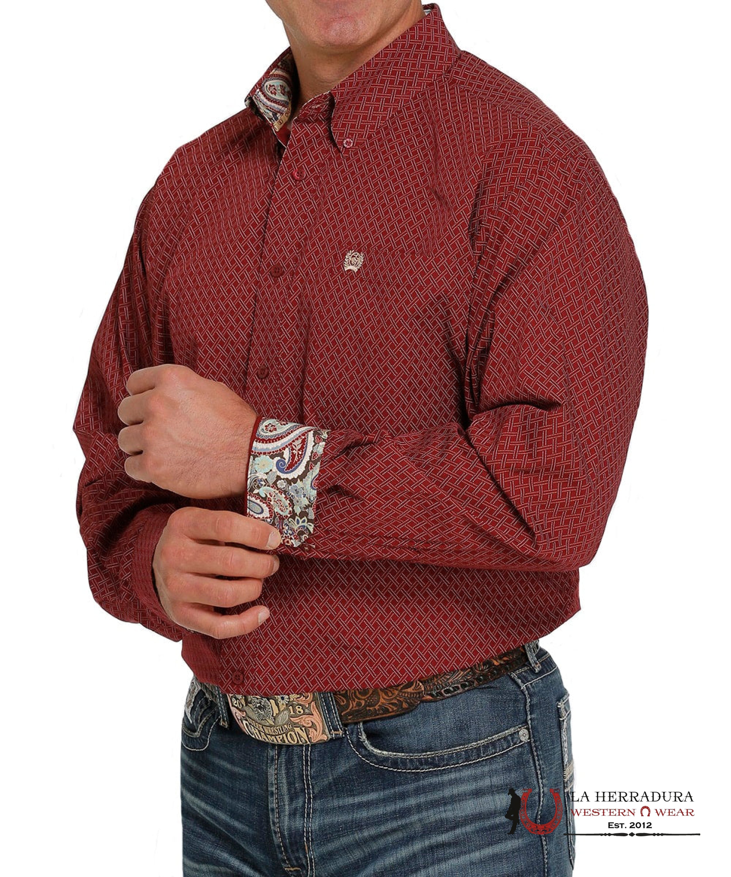 Cinch Burgundy Long Sleeve Button Up MTW1105428 ROPA HOMBRES