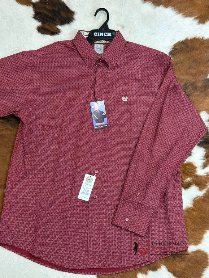 Cinch Burgundy Long Sleeve Button Up Ropa Hombres