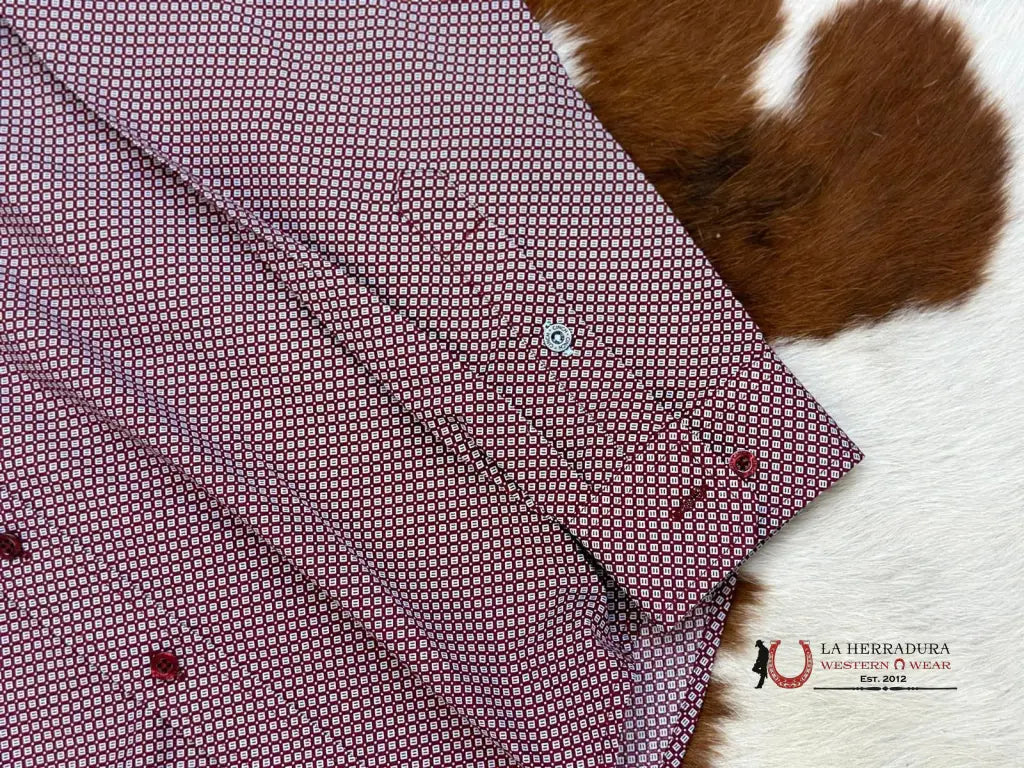 Cinch Burgundy With White Patterned Long Sleeve Button Up Ropa Hombres