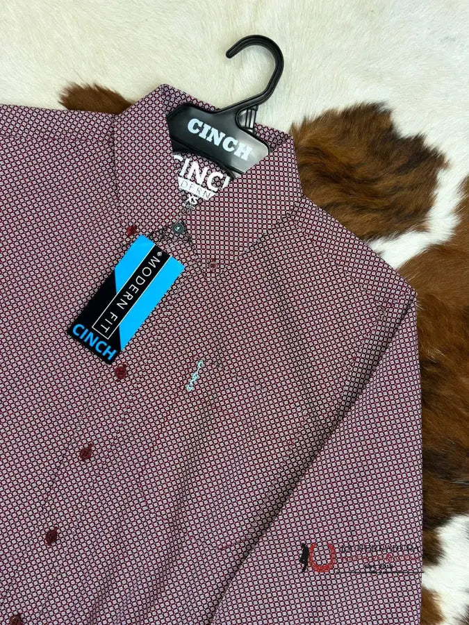 Cinch Burgundy With White Patterned Long Sleeve Button Up Ropa Hombres