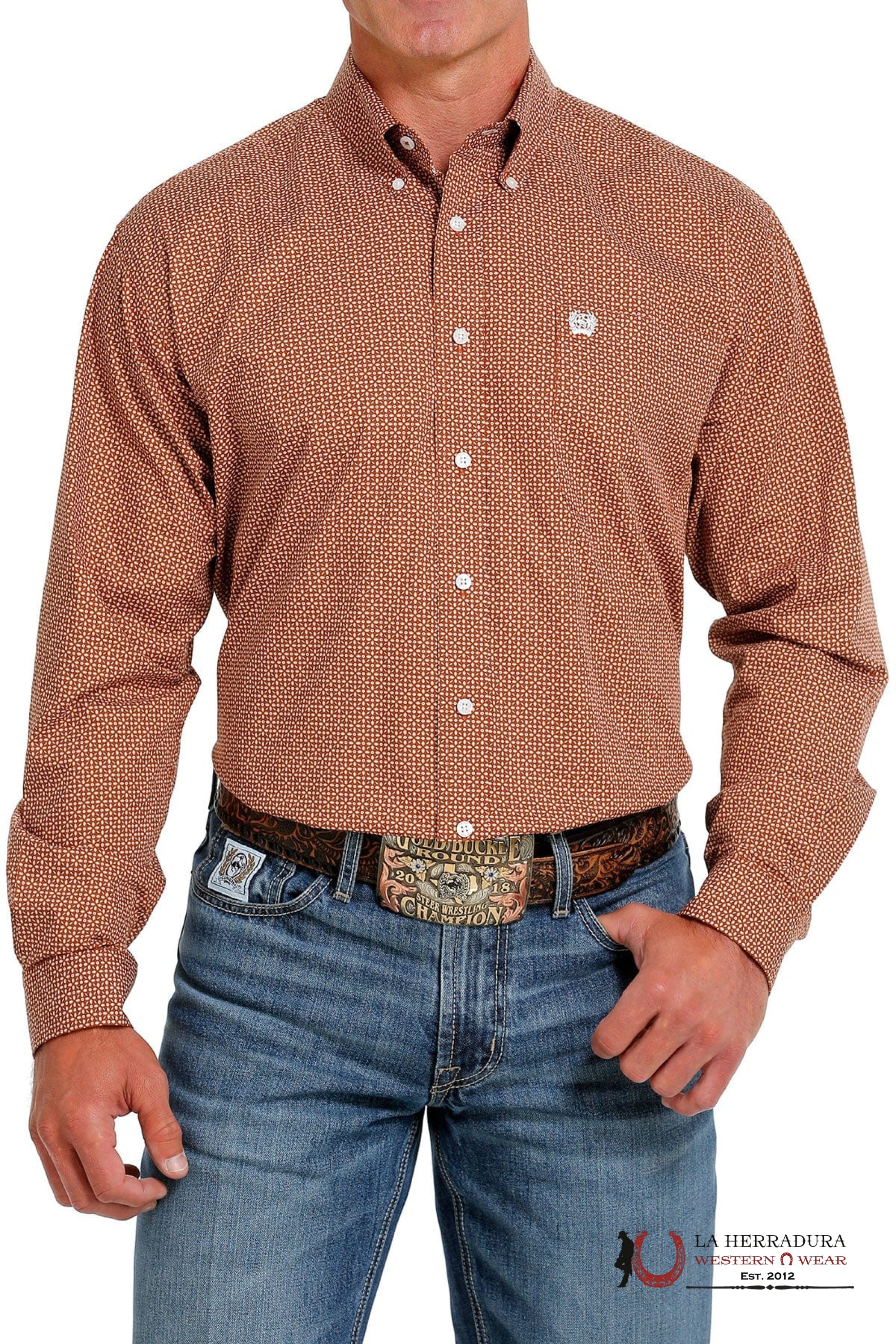 Cinch Burnt Orange Long Sleeve Button Up MTW1105610 ROPA HOMBRES
