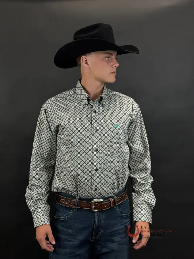 Cinch Charcoal Mint Long Sleeve Shirt Ropa Hombres