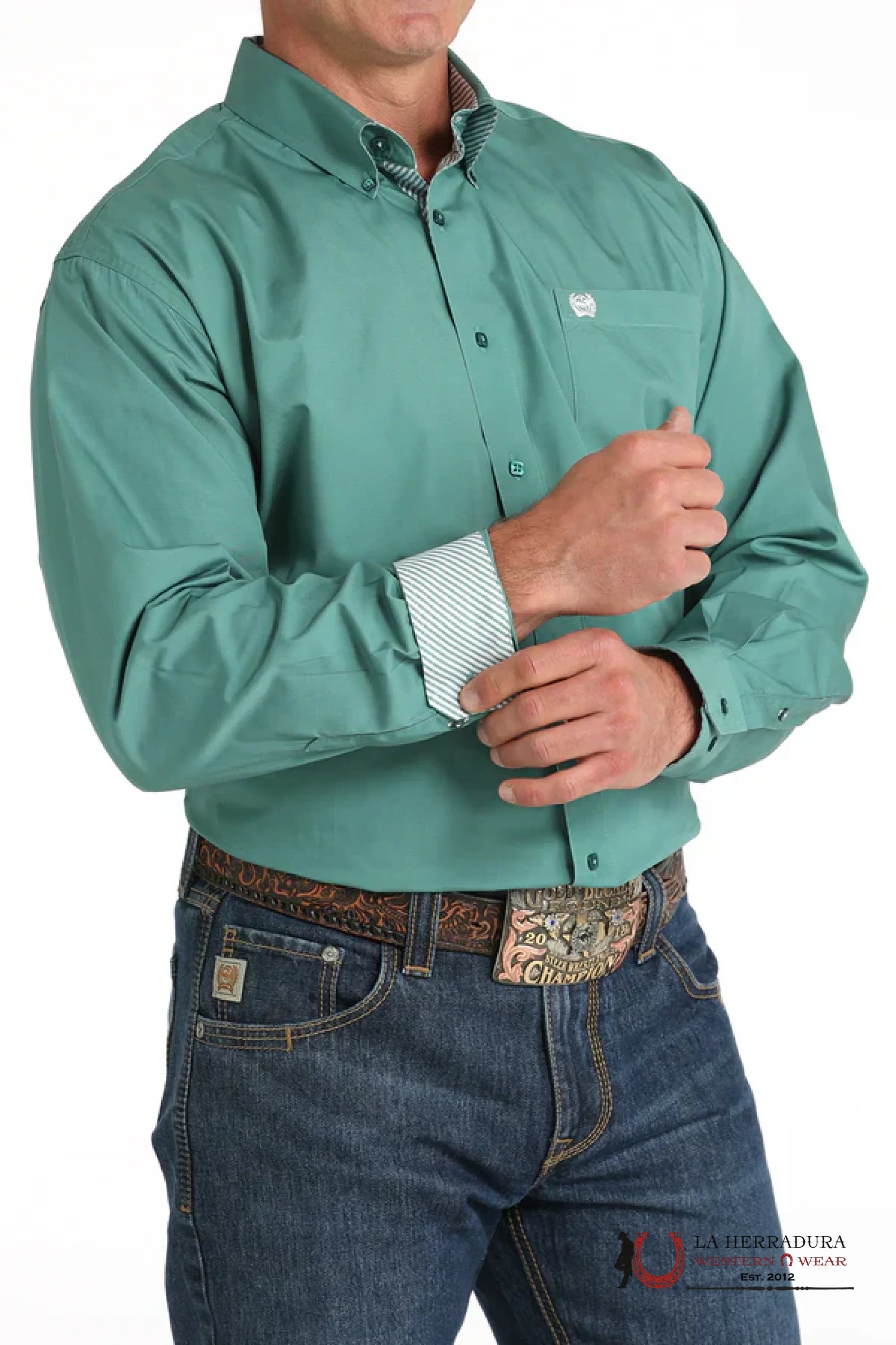 Cinch Green Button Down Long Sleeve Shirt Ropa Hombres