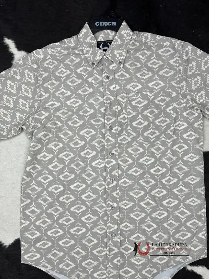 Cinch Light Grey Aztec Print Button Up Short Sleeve Ropa Hombres