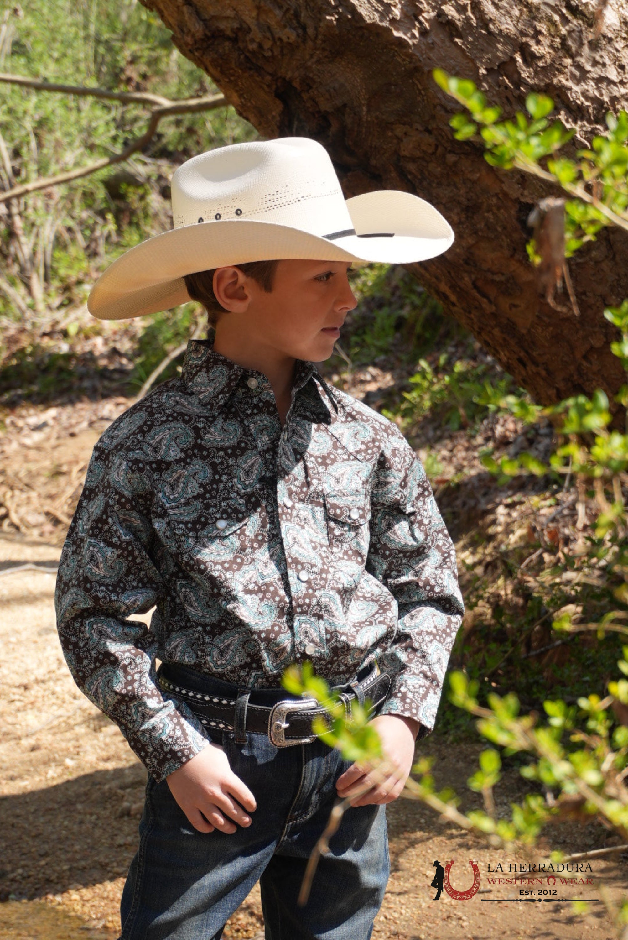 CINCH LONGSLEEVE BLUE WITH WESTERN PRINT SHIRT BOYS - 0370 NIÑOS
