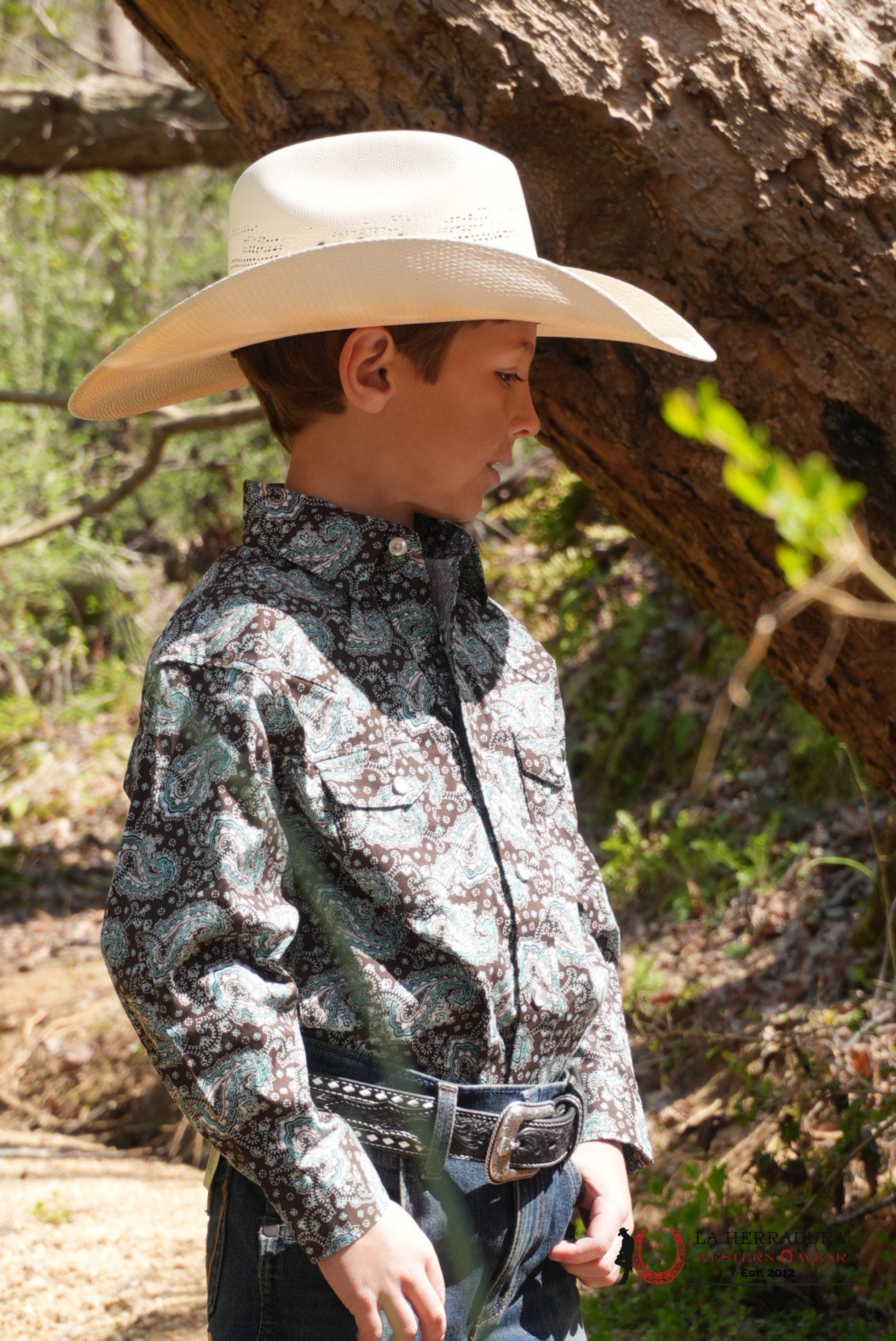 CINCH LONGSLEEVE BLUE WITH WESTERN PRINT SHIRT BOYS - 0370 NIÑOS