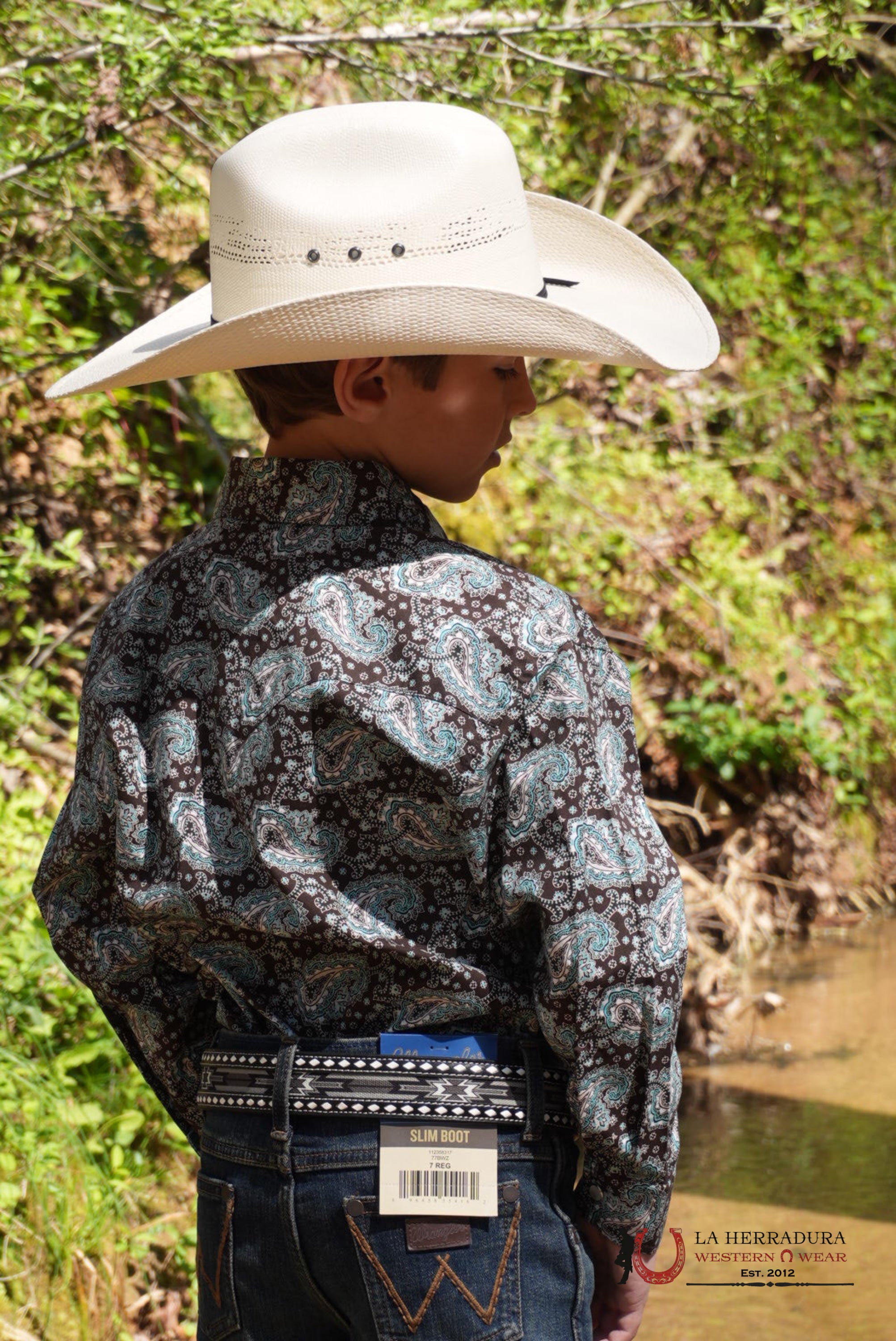 CINCH LONGSLEEVE BLUE WITH WESTERN PRINT SHIRT BOYS - 0370 NIÑOS