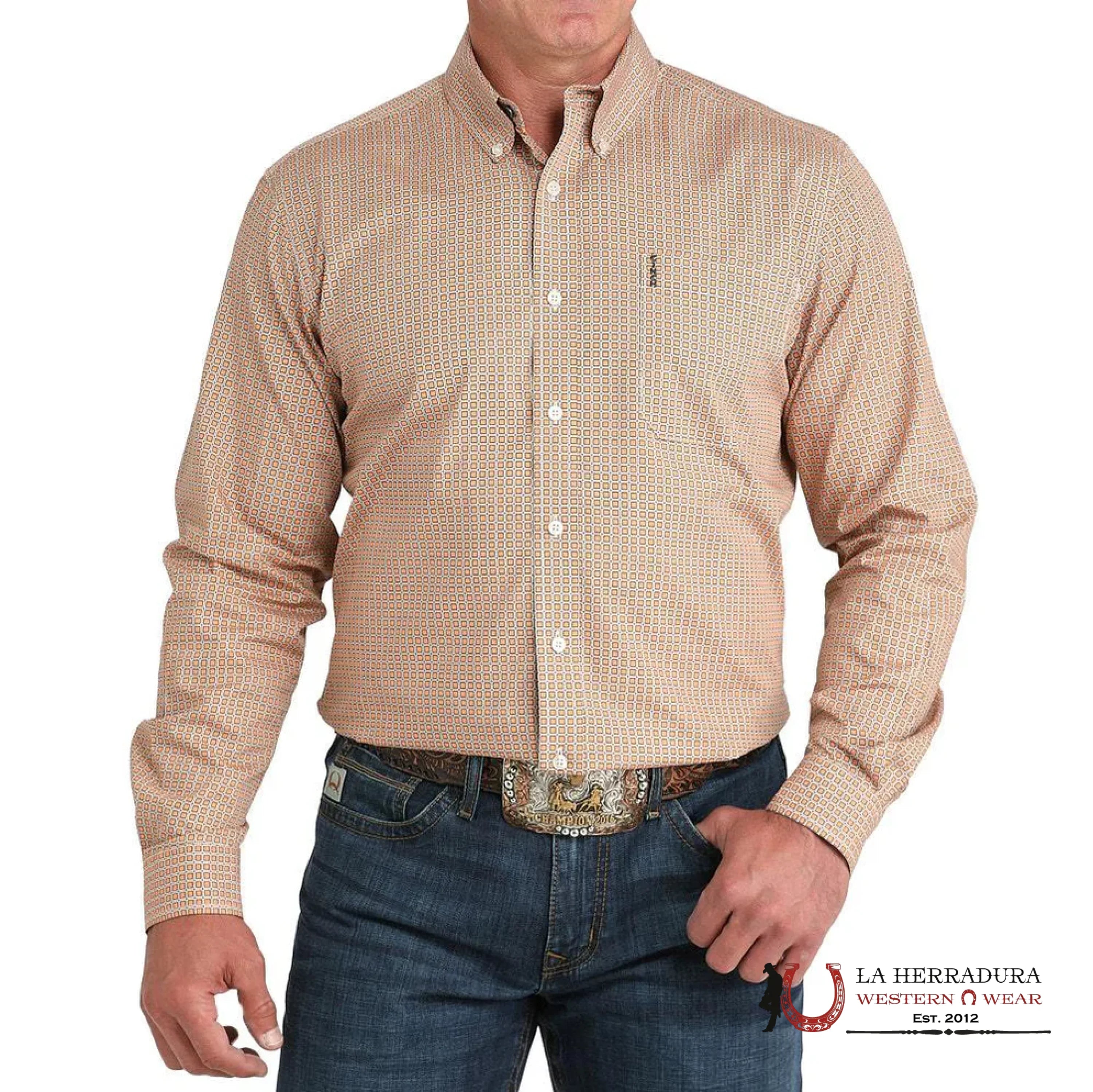 CINCH MEN BOTTON UP SHIRT ORANGE LINES MTW1347135 ROPA HOMBRES