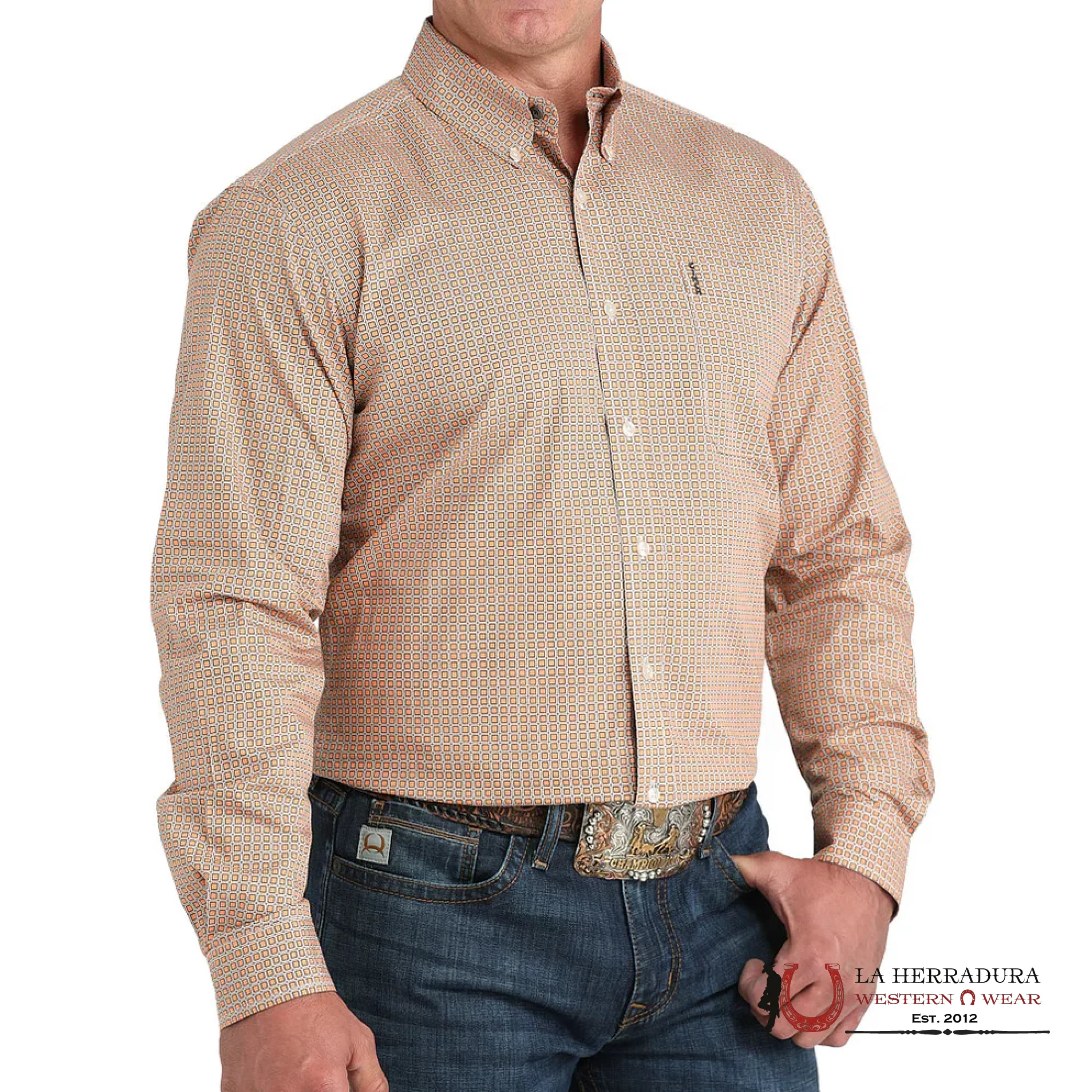 CINCH MEN BOTTON UP SHIRT ORANGE LINES MTW1347135 ROPA HOMBRES