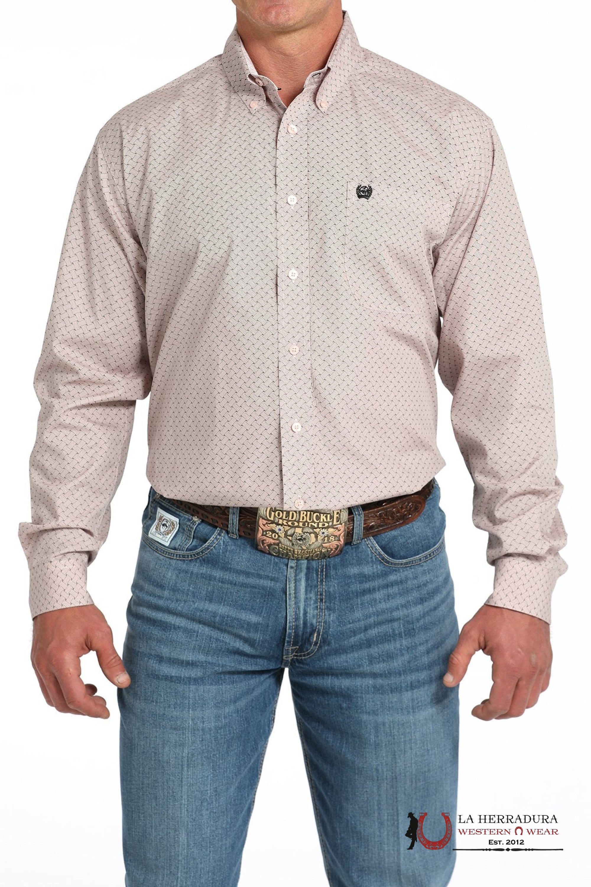 CINCH MEN’S BASKETWEAVE PRINT BUTTON-DOWN WESTERN SHIRT - PINK MTW1105913 ROPA HOMBRES