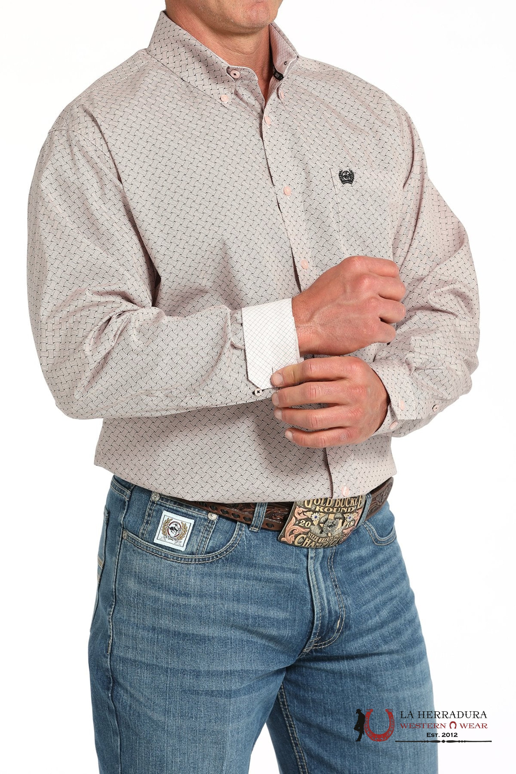 CINCH MEN’S BASKETWEAVE PRINT BUTTON-DOWN WESTERN SHIRT - PINK MTW1105913 ROPA HOMBRES