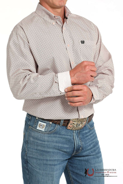 CINCH MEN'S BASKETWEAVE PRINT BUTTON-DOWN WESTERN SHIRT - PINK - MTW1105913