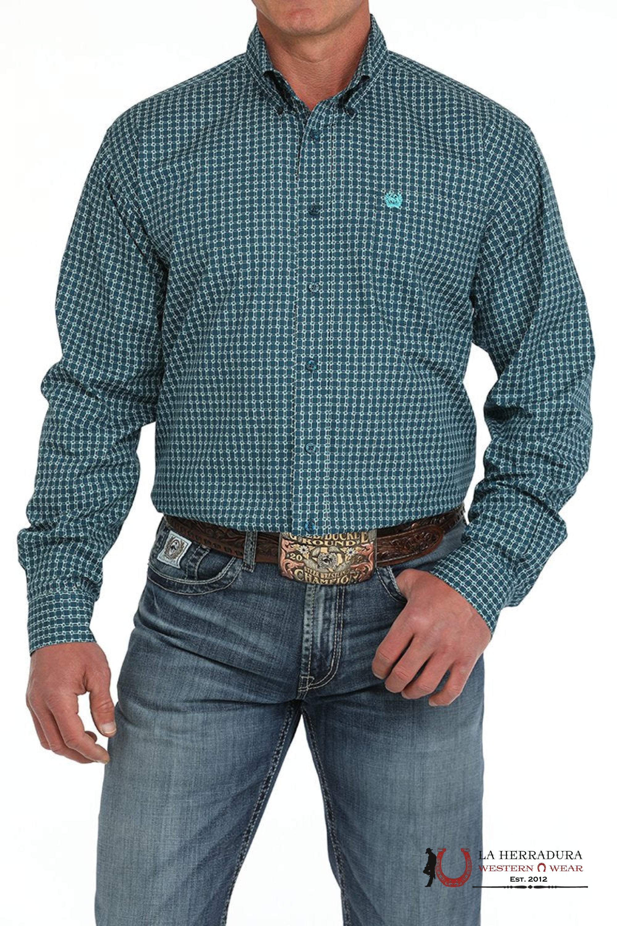 Cinch Men’s Blue Long Sleeve Shirt - 5898 ROPA HOMBRES