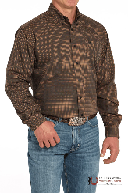 CAMISA DE MANGA LARGA CON BOTONES CINCH PARA HOMBRE, MARRÓN CON CUADROS NEGROS MTW1105942