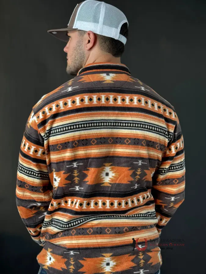 Cinch Mens Burnt Orange Brown Aztec Pull Over Ropa Hombres