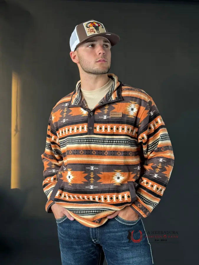 Cinch Mens Burnt Orange Brown Aztec Pull Over Ropa Hombres