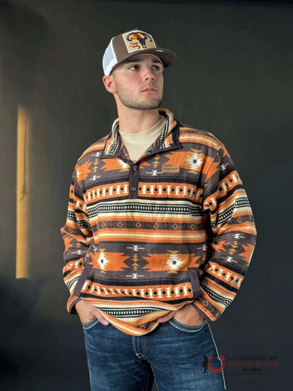 CINCH MENS Burnt Orange Brown Aztec Pull Over MWK1514019
