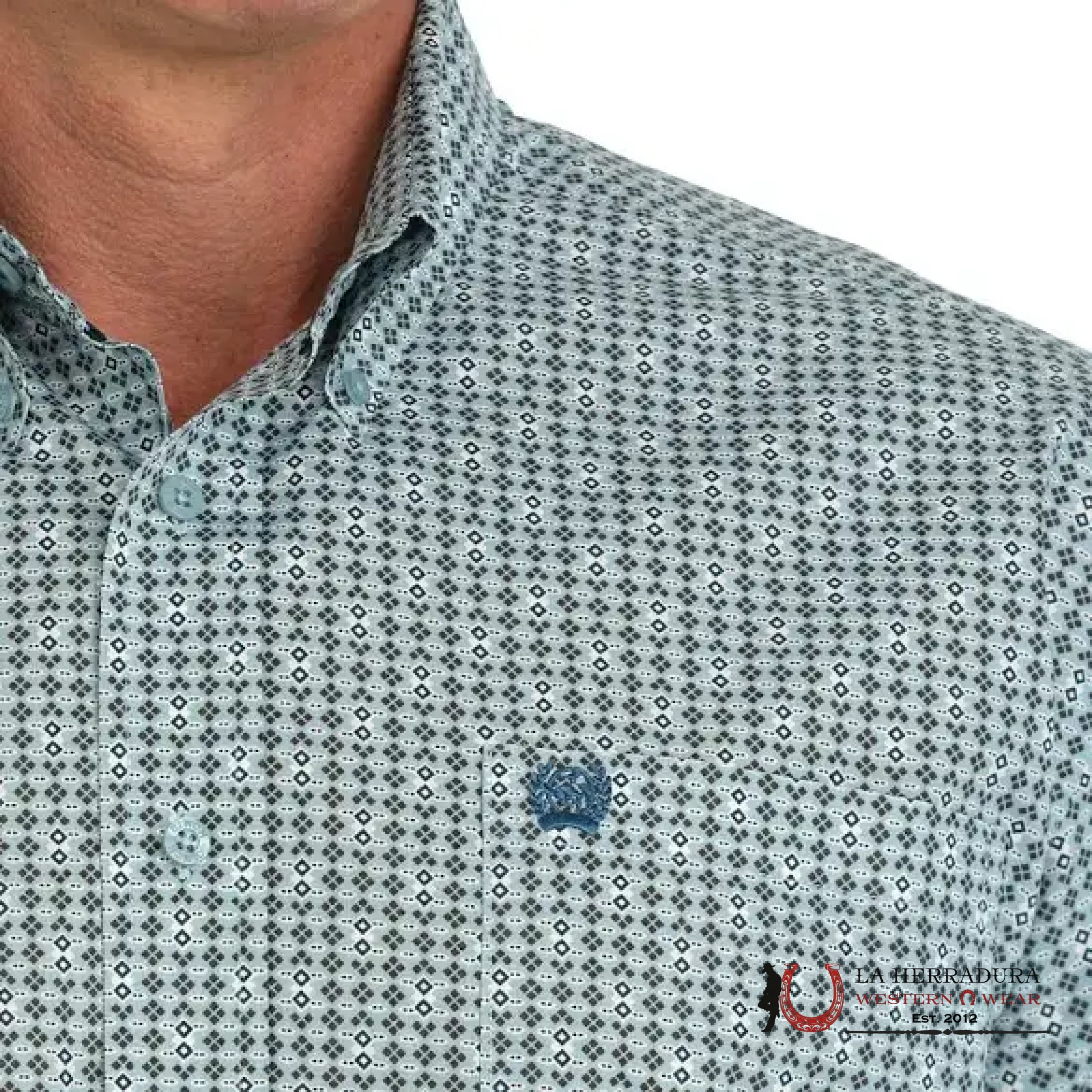 CINCH MENS BUTTON DOWN GREEN SHORT SLEEVE WITH WESTERN PRINT - 1475 ROPA HOMBRES