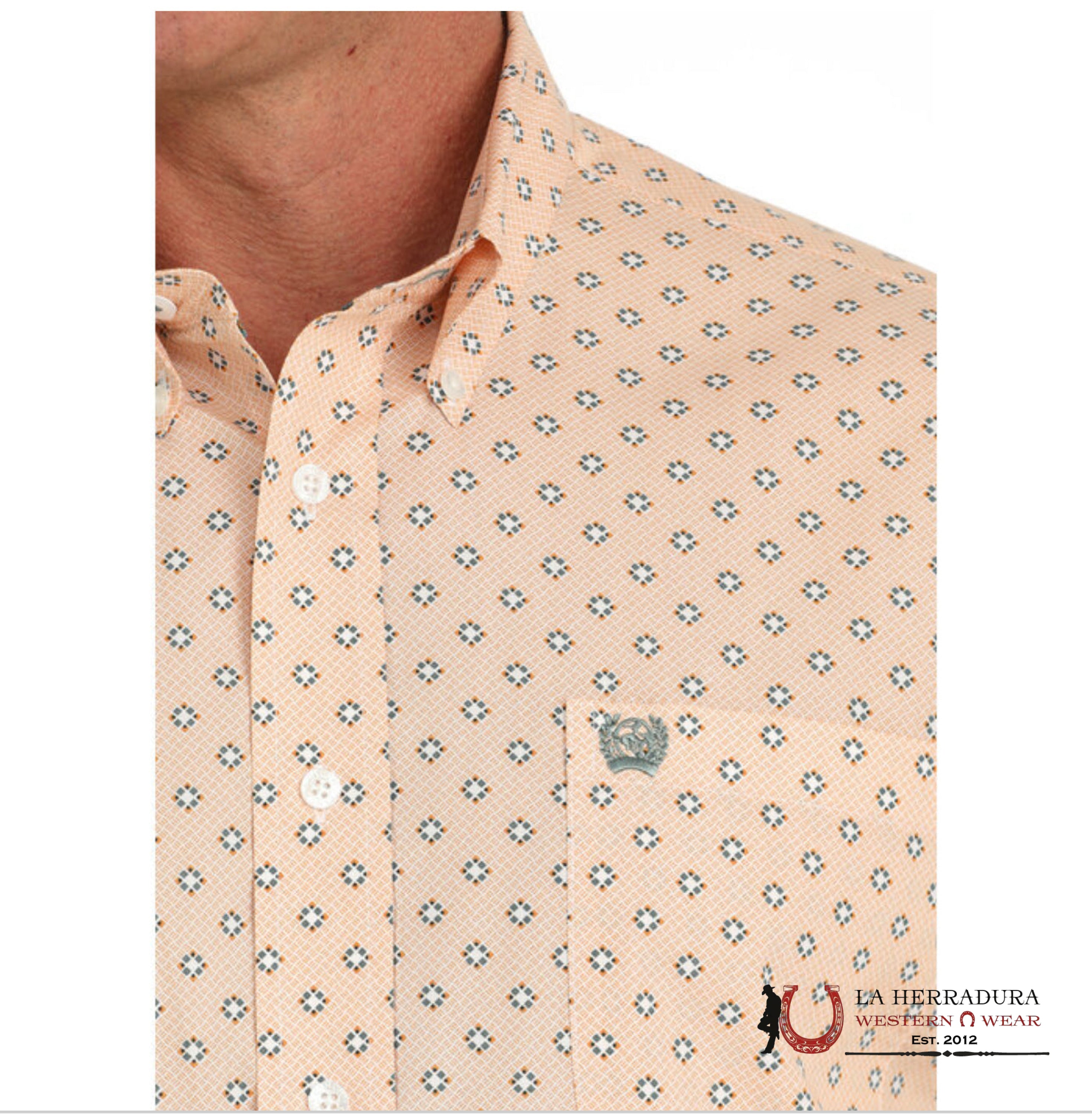 CINCH MENS BUTTON DOWN ORANGE SHORT SLEEVE WITH WESTERN PRINT - 1473 ROPA HOMBRES