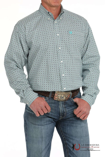 CINCH MENS CREAM BLUE WITH FLORAL PRINT LONG SLEEVE SHIRT- MTW1105901