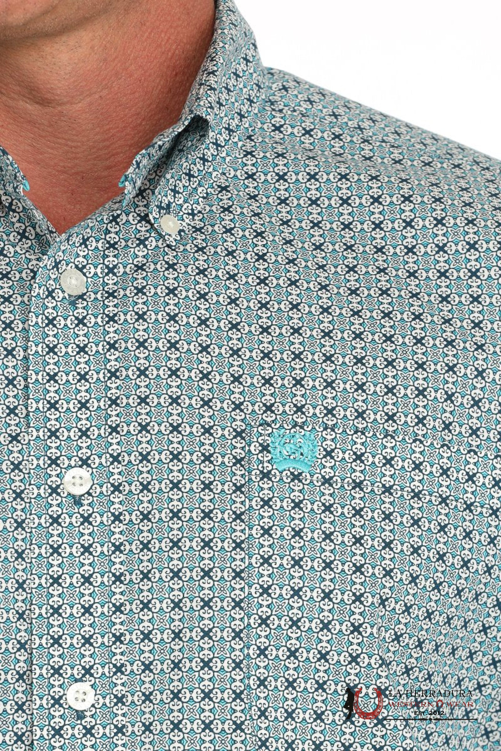 Cinch Men’s Cream Blue With Floral Print Long Sleeve Shirt - 5901 ROPA HOMBRES