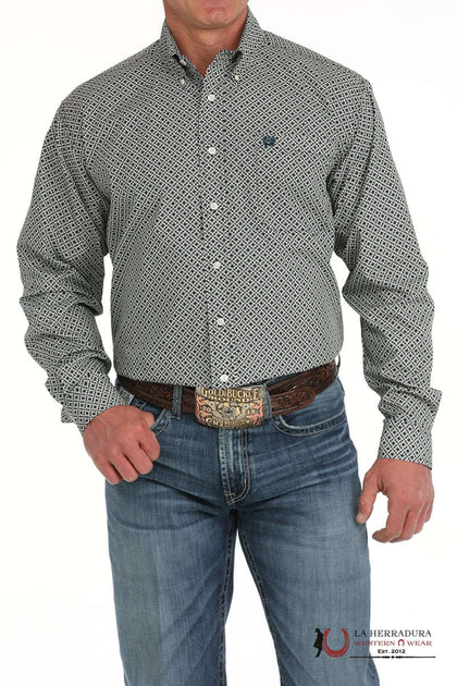 CINCH MENS CREAM WITH DARK BLUE WITH FLORAL PRINT LONG SLEEVE SHIRT MTW1105909