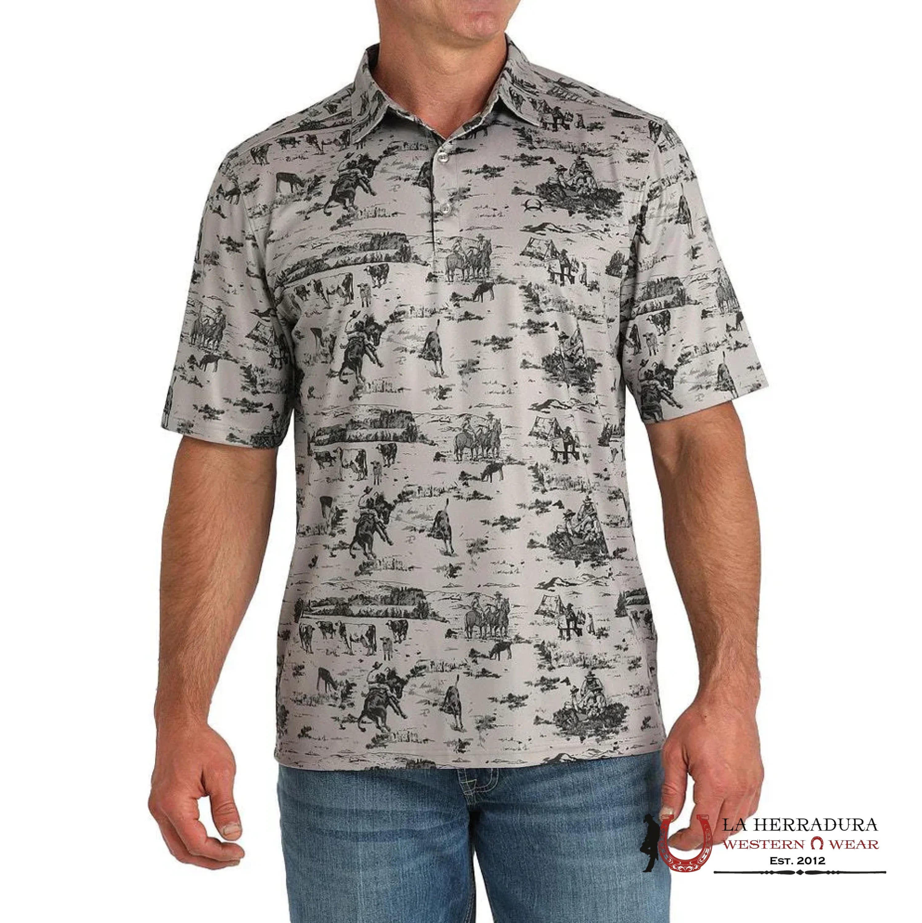 CINCH MENS GREY WESTERN SCENE POLO MTK1863049 ROPA HOMBRES