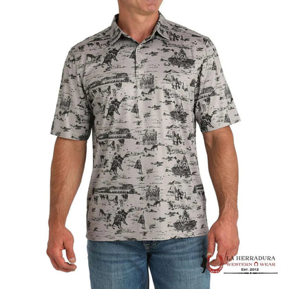 CINCH MENS GREY WESTERN SCENE POLO MTK1863049