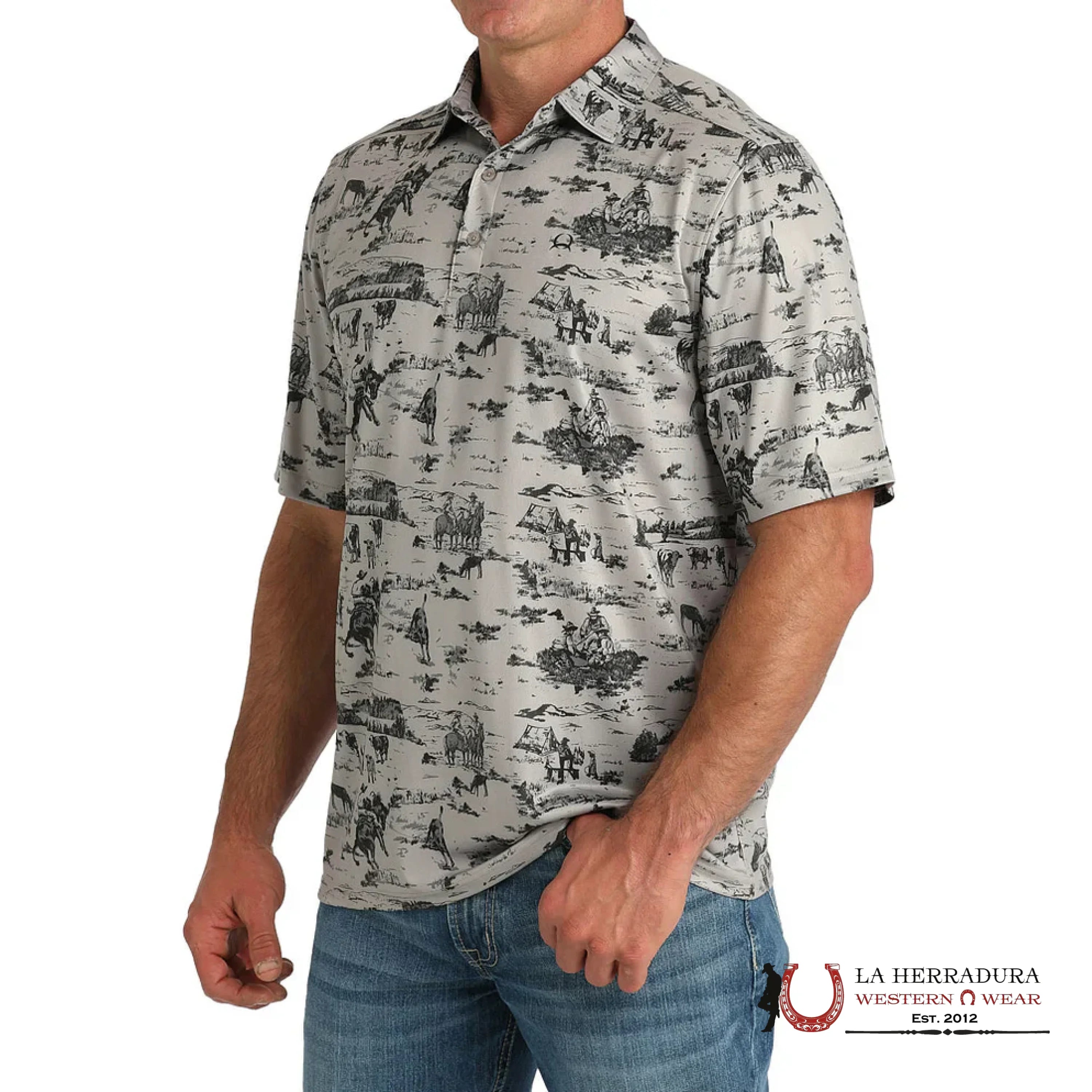 CINCH MENS GREY WESTERN SCENE POLO MTK1863049 ROPA HOMBRES