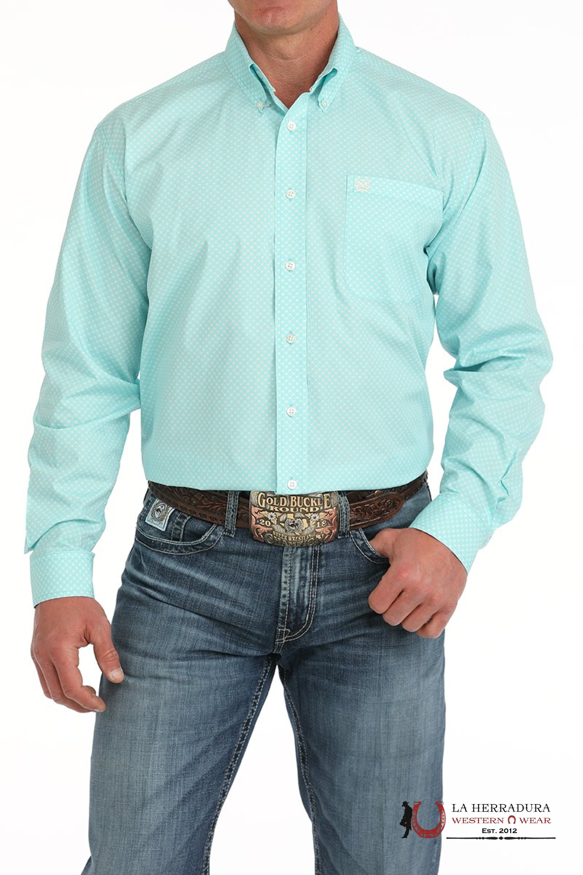 Cinch Men’s Light Turquoise Long Sleeve Shirt - 5905 ROPA HOMBRES