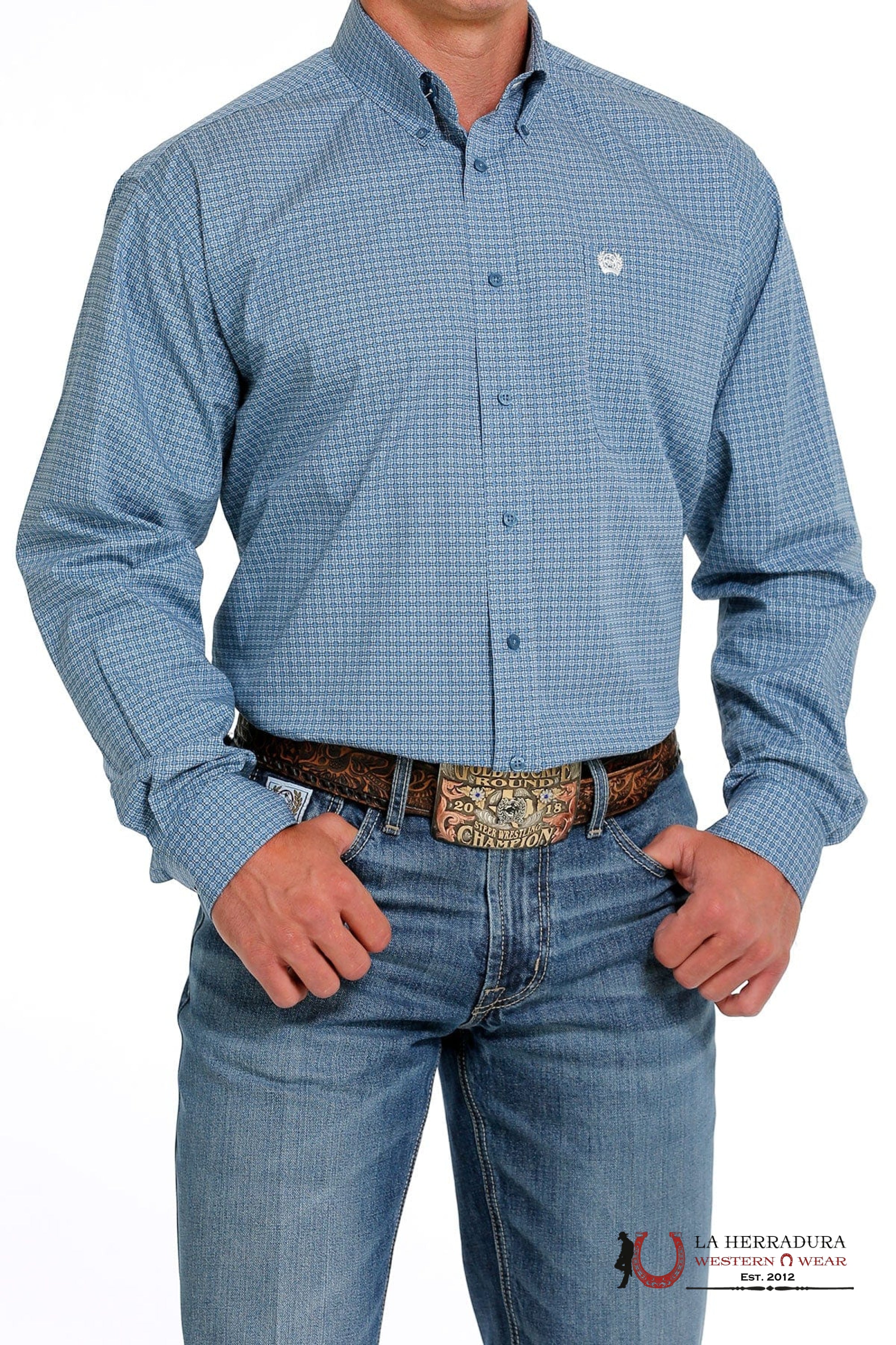 CINCH MEN’S MEDALLION PRINT BUTTON-DOWN WESTERN SHIRT - BLUE MTW1105629 ROPA HOMBRES