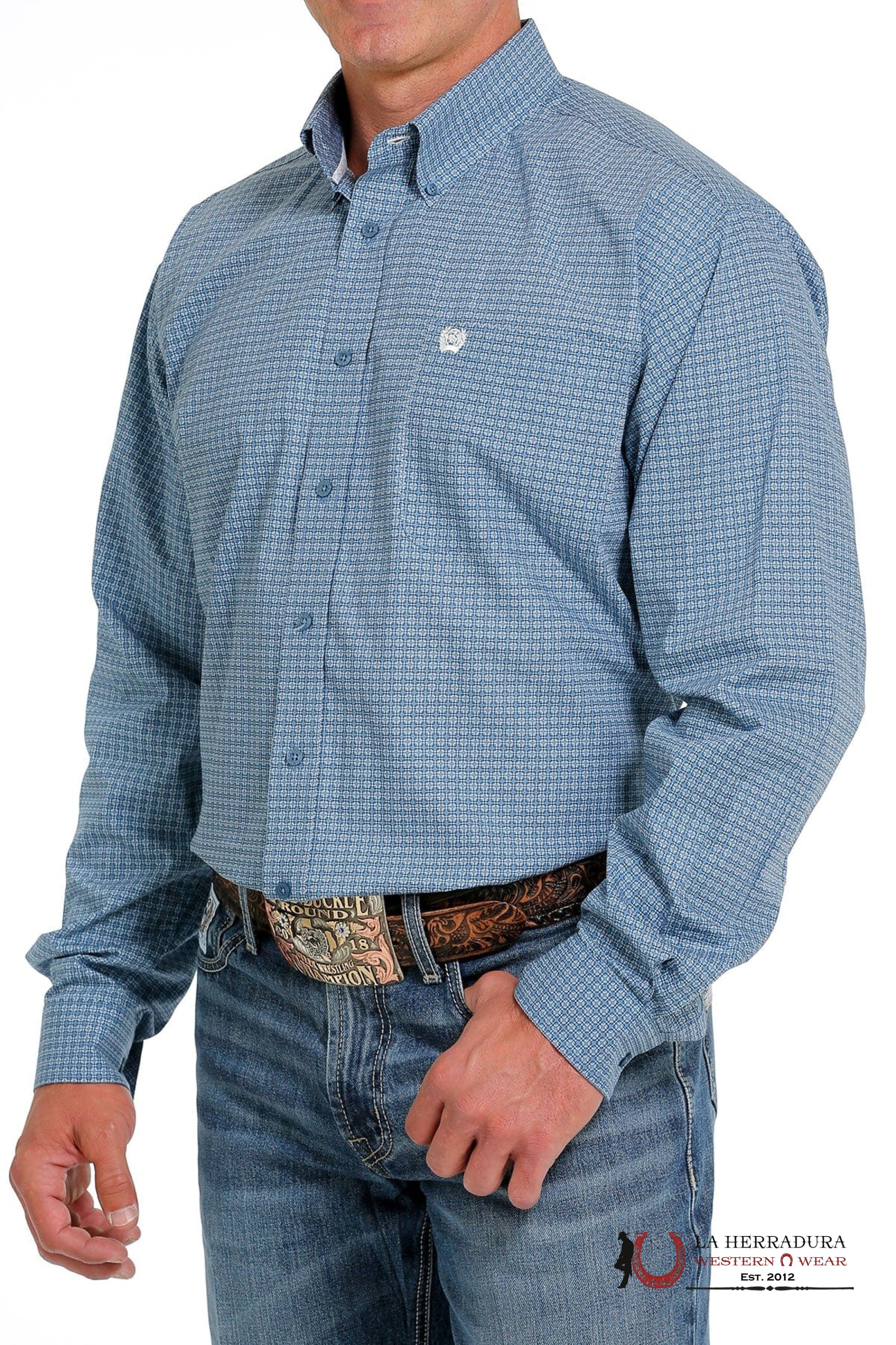 CINCH MEN’S MEDALLION PRINT BUTTON-DOWN WESTERN SHIRT - BLUE MTW1105629 ROPA HOMBRES