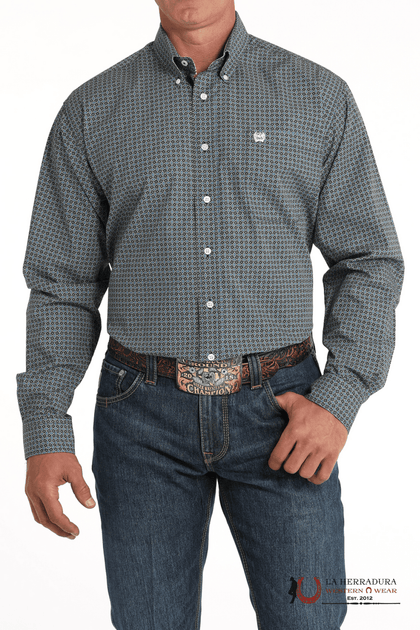 CINCH MEN'S MEDALLION PRINT BUTTON-DOWN WESTERN SHIRT BLUE MTW1105793