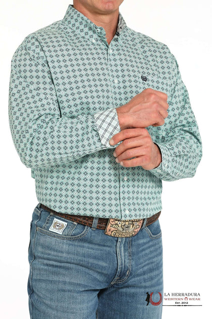 CINCH MEN'S MEDALLION PRINT BUTTON-DOWN WESTERN SHIRT - TURQUOISE MTW1105930