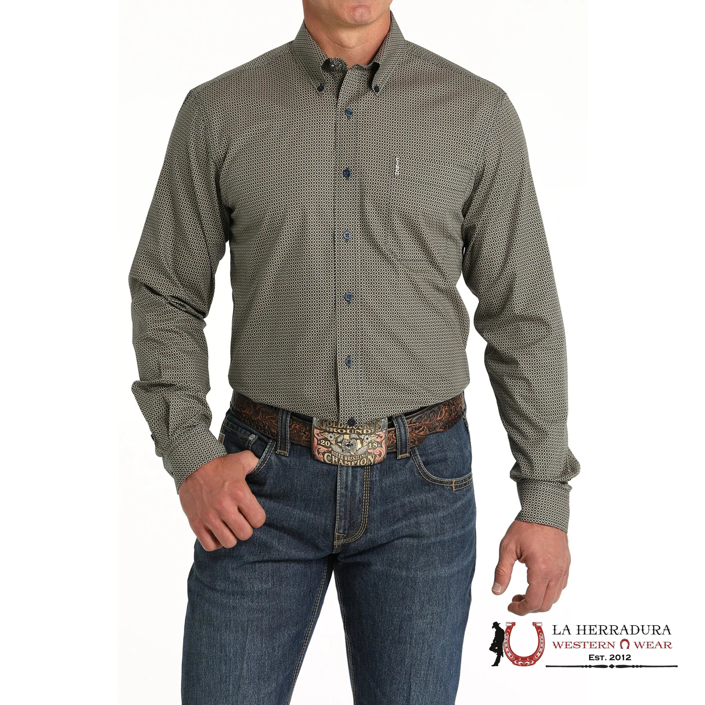 CINCH MEN’S MODERN FIT GEOMETRIC PRINT BUTTON-DOWN WESTERN SHIRT - BLACK MTW1347110 ROPA HOMBRES