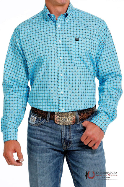 CINCH MEN'S MODERN FIT GEOMETRIC PRINT BUTTON-DOWN WESTERN SHIRT - BLUE MTW1105607