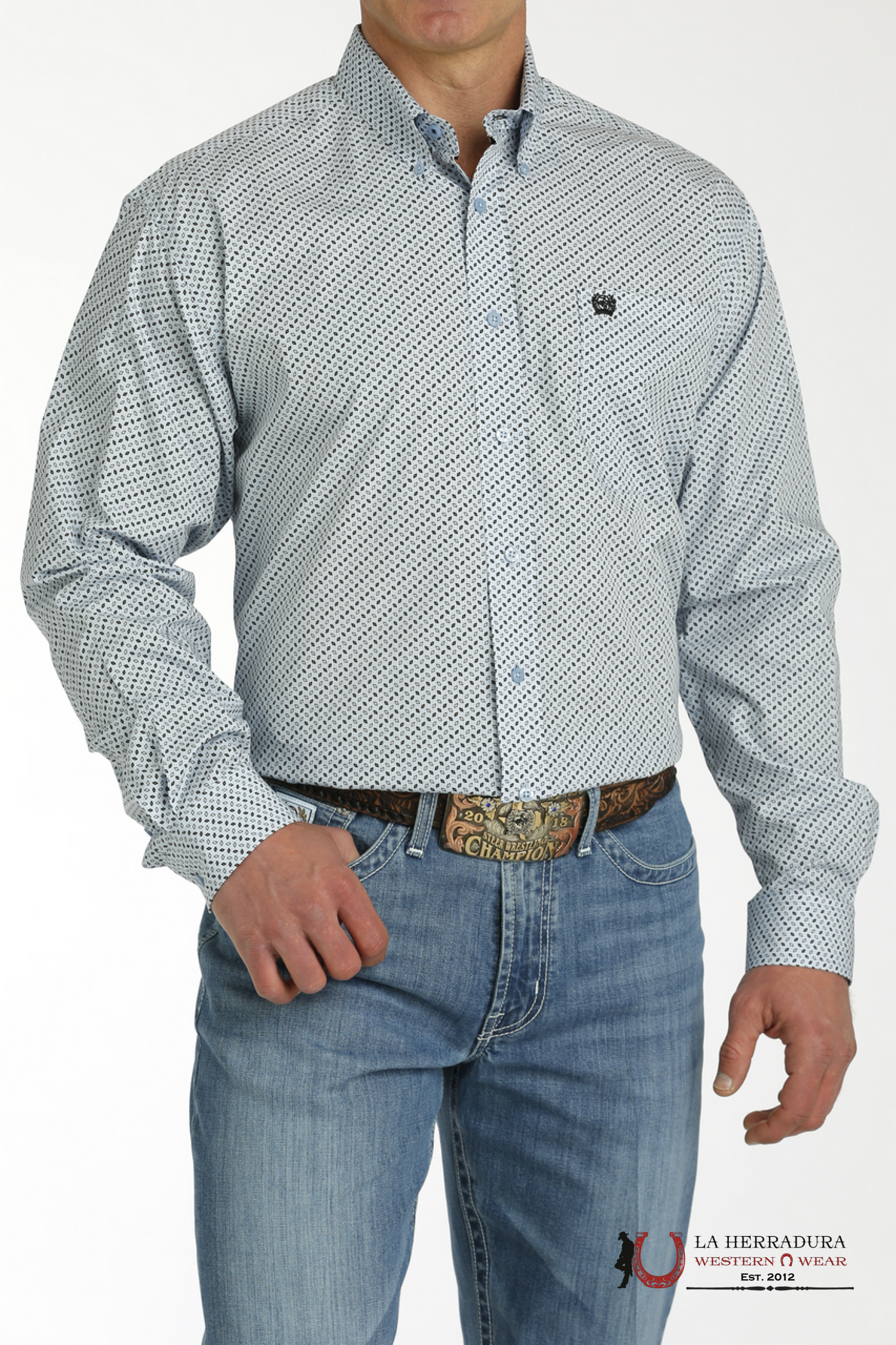 CINCH MEN’S MODERN FIT GEOMETRIC PRINT BUTTON-DOWN WESTERN SHIRT - BLUE MTW1105759 ROPA HOMBRES