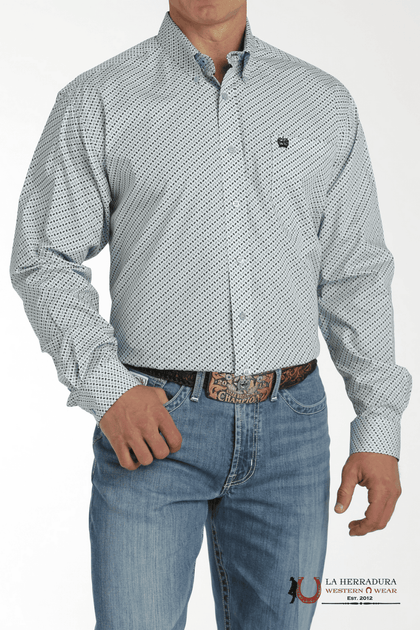 CINCH MEN'S MODERN FIT GEOMETRIC PRINT BUTTON-DOWN WESTERN SHIRT - BLUE MTW1105759