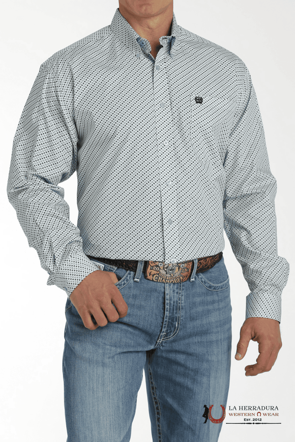 CAMISA VAQUERA DE BOTONES CON ESTAMPADO GEOMÉTRICO DE CORTE MODERNO CINCH PARA HOMBRE - AZUL MTW1105759
