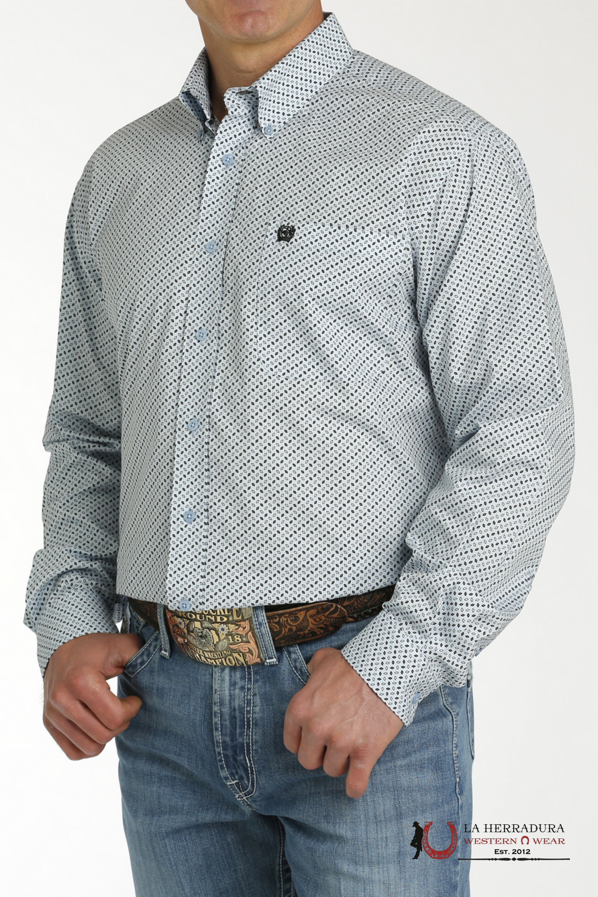 CINCH MEN’S MODERN FIT GEOMETRIC PRINT BUTTON-DOWN WESTERN SHIRT - BLUE MTW1105759 ROPA HOMBRES