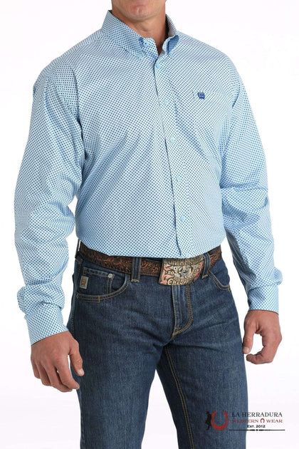 CINCH MEN'S MODERN FIT GEOMETRIC PRINT BUTTON-DOWN WESTERN SHIRT - BLUE MTW1105798