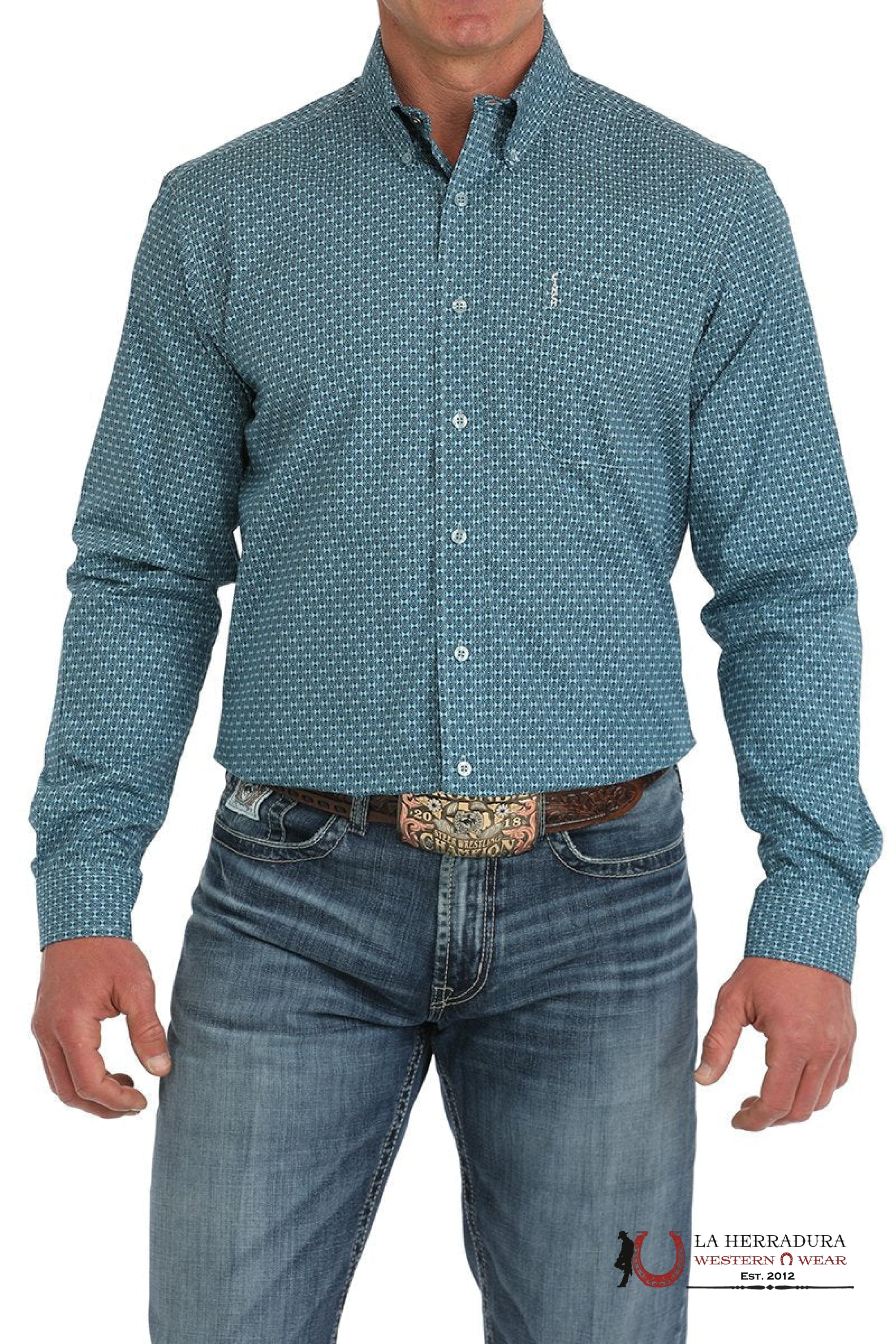 CINCH MEN’S MODERN FIT GEOMETRIC PRINT BUTTON-DOWN WESTERN SHIRT - BLUE MTW1347126 ROPA HOMBRES