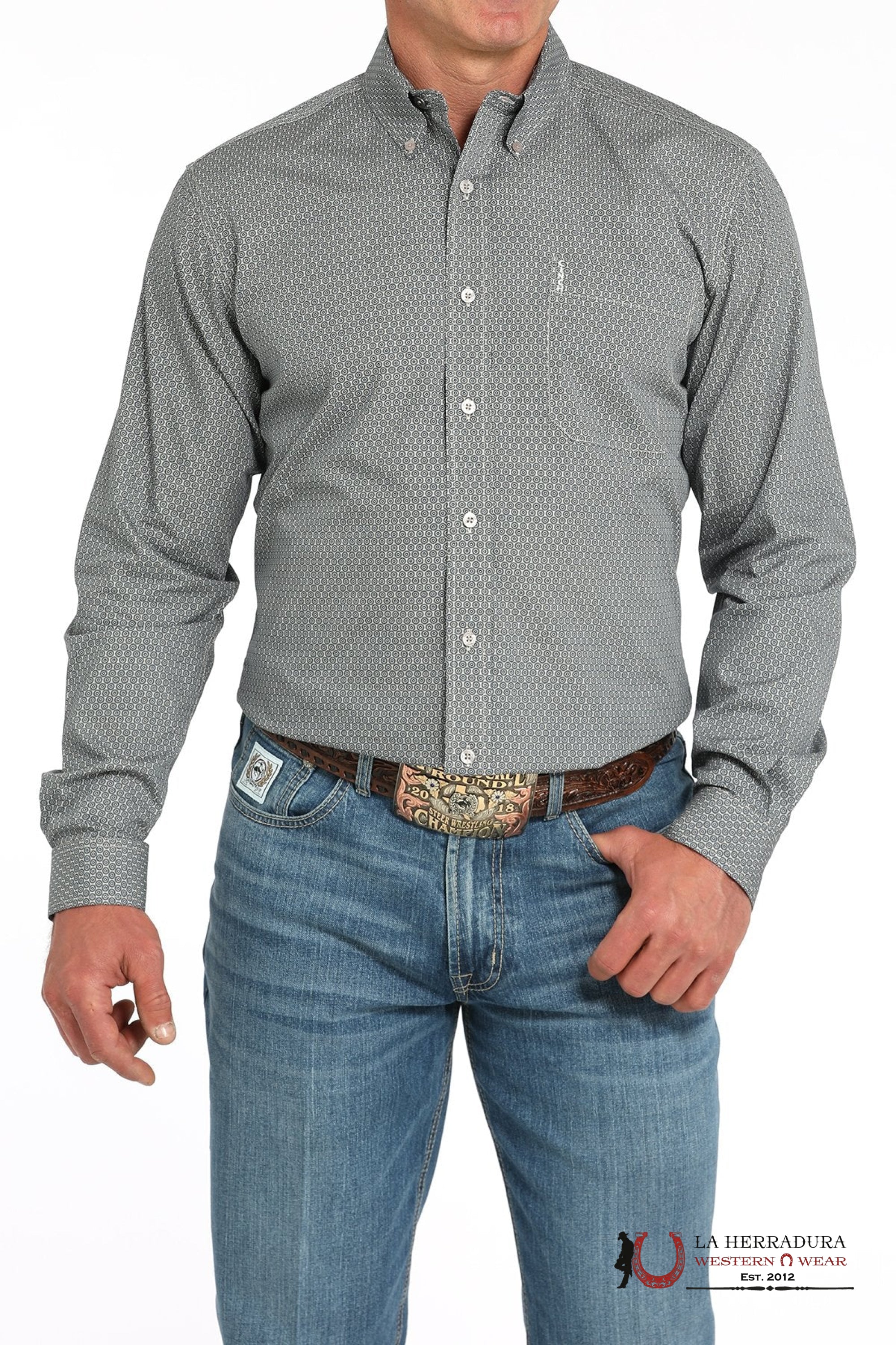 CINCH MEN’S MODERN FIT GEOMETRIC PRINT BUTTON-DOWN WESTERN SHIRT -GRAY - MTW1347133 ROPA HOMBRES