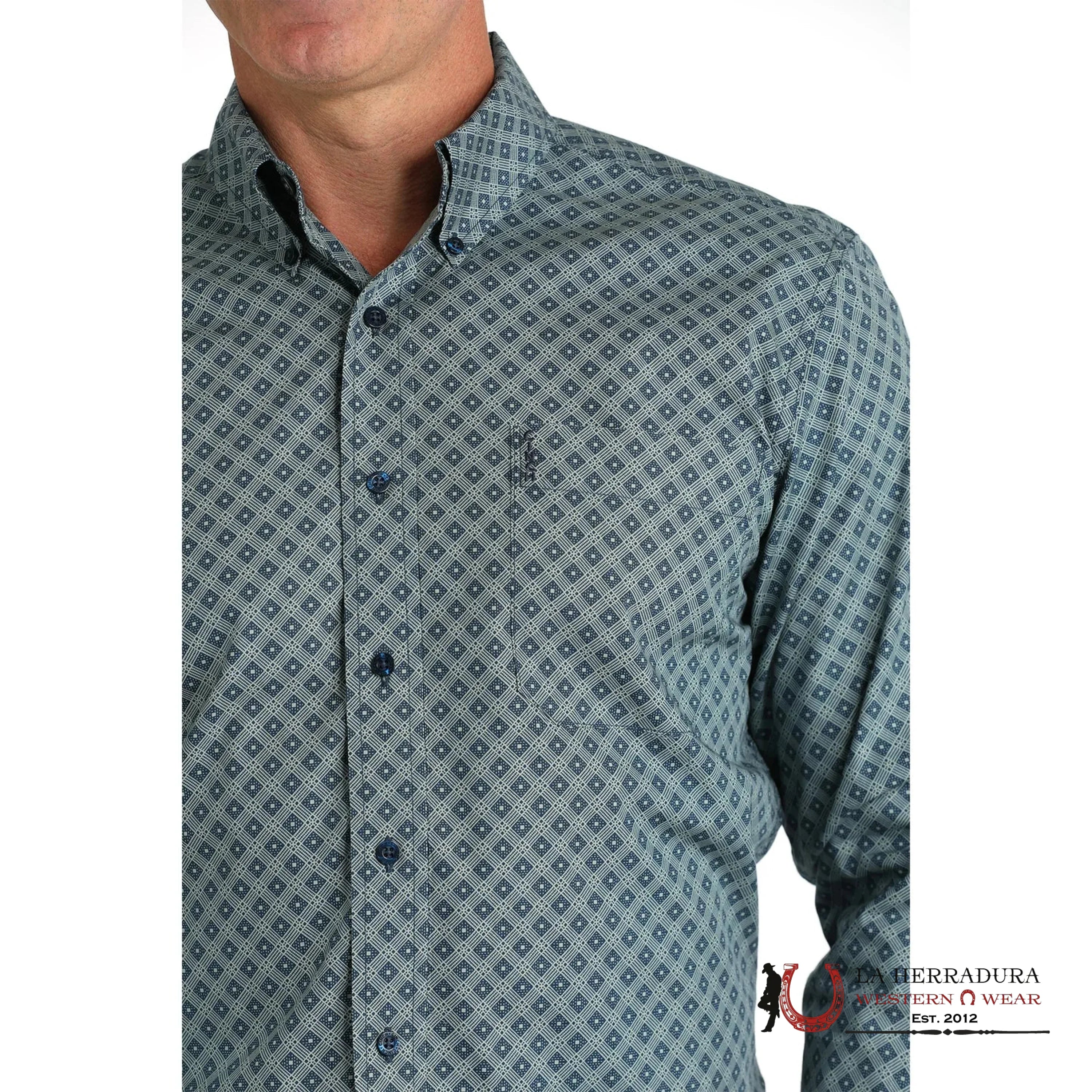 CINCH MEN’S MODERN FIT GEOMETRIC PRINT BUTTON-DOWN WESTERN SHIRT - GRAY/NAVY BLUE MTW1347112 ROPA HOMBRES