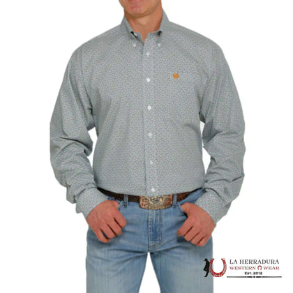 CINCH MEN'S MODERN FIT GEOMETRIC PRINT BUTTON-DOWN WESTERN SHIRT - GREEN MTW1105409