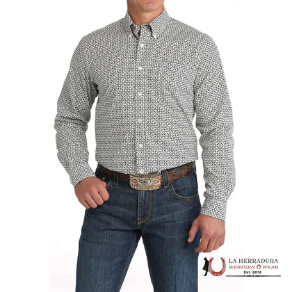 CINCH MEN'S MODERN FIT GEOMETRIC PRINT BUTTON-DOWN WESTERN SHIRT - WHITE/BLACK MTW1347108