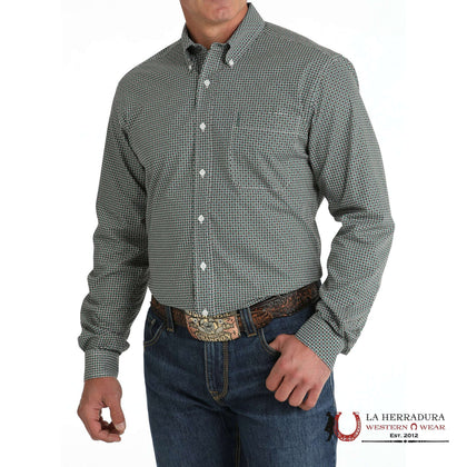 CINCH MEN'S MODERN FIT SQUARE PRINT BUTTON-DOWN WESTERN SHIRT - GREEN MTW1347115