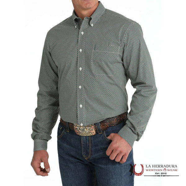 CAMISA VAQUERA DE BOTONES CON ESTAMPADO CUADRICULADO DE CORTE MODERNO CINCH PARA HOMBRE - VERDE MTW1347115
